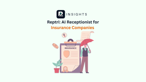 AI Receptionist for Insurnace standing next to a large sized insurance form.